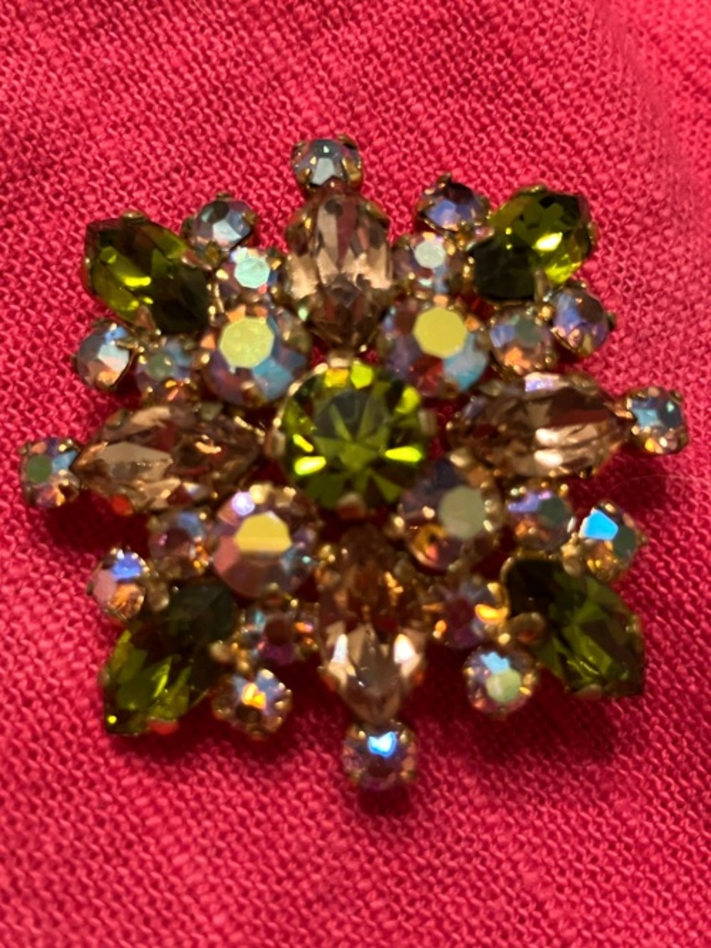 Vintage Austrian Crystal Floral Brooch - Unsigned